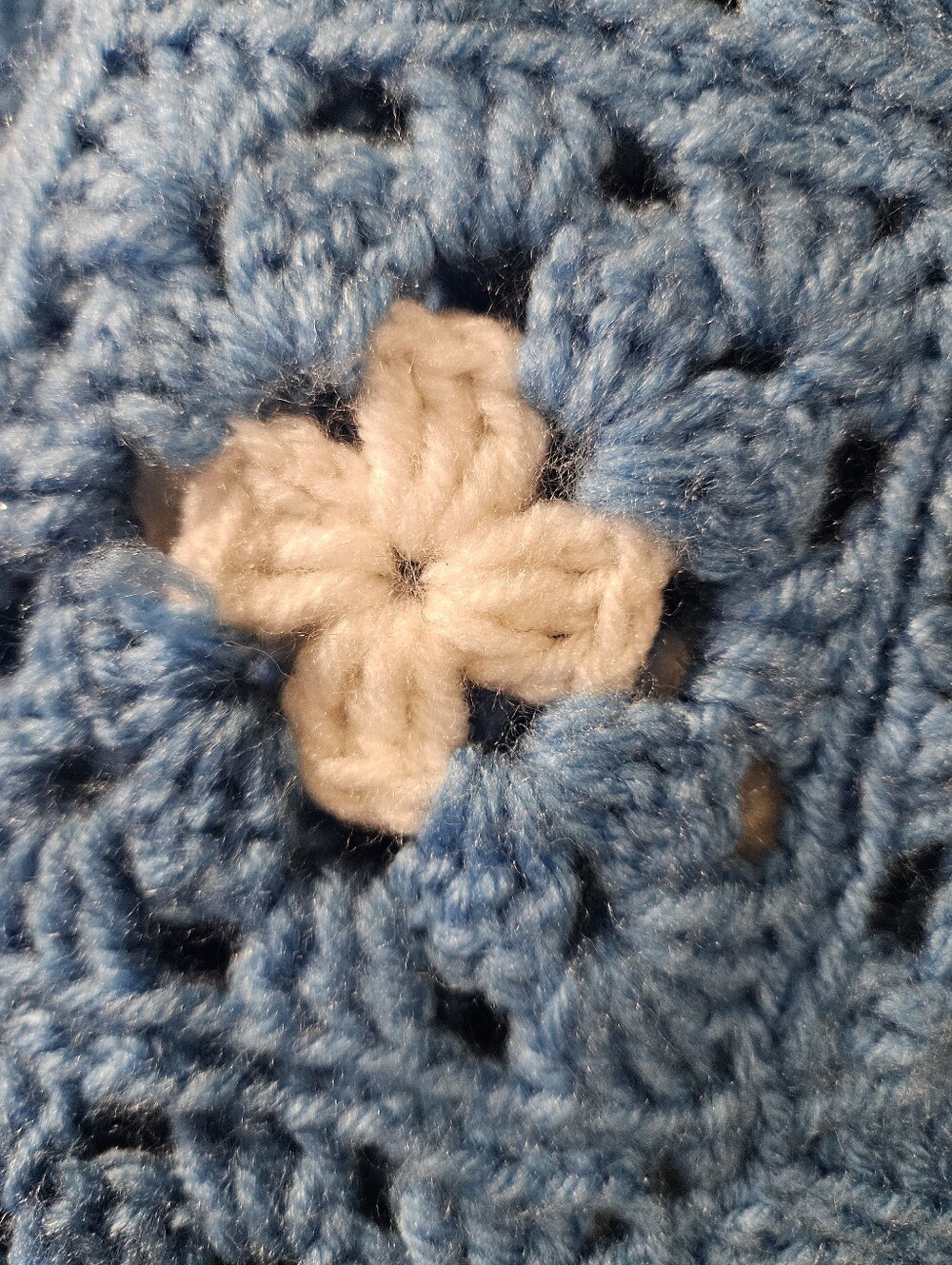 VTG Handmade Granny Square Crochet Cardigan Blue White Oversized OS - Picture 6 of 13